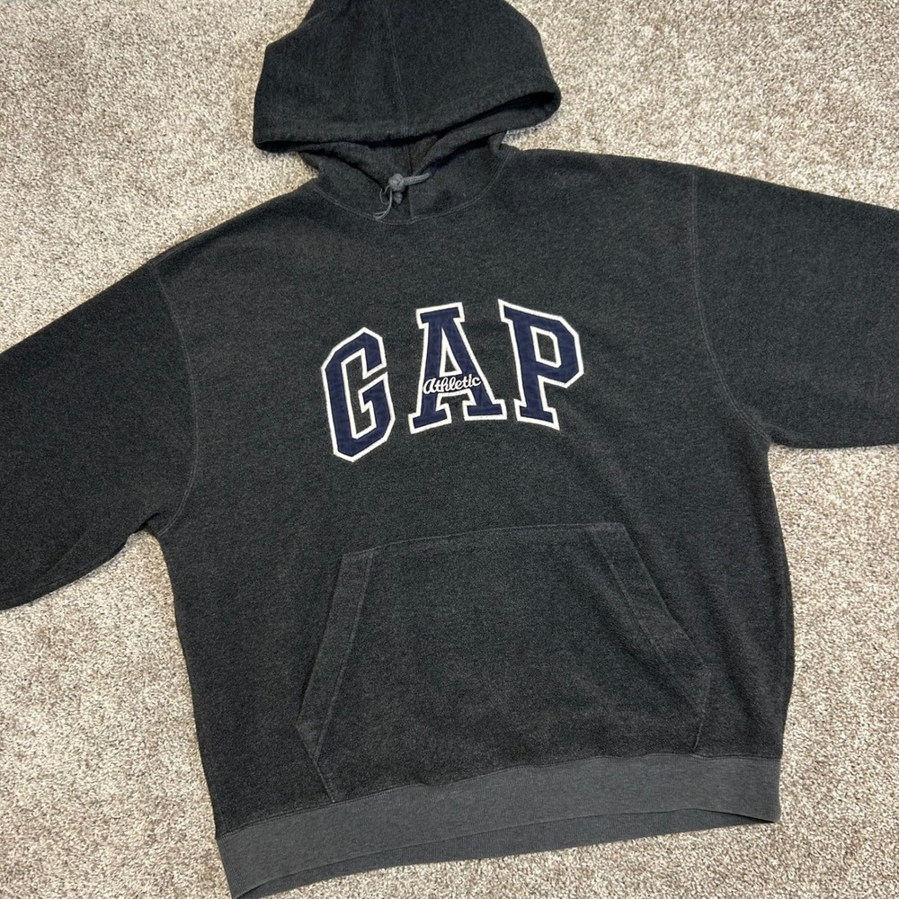 Vintage‎ Gap Hoodie Sweatshirt Men Size Medium Fleece Spellout 90s Gray Grunge